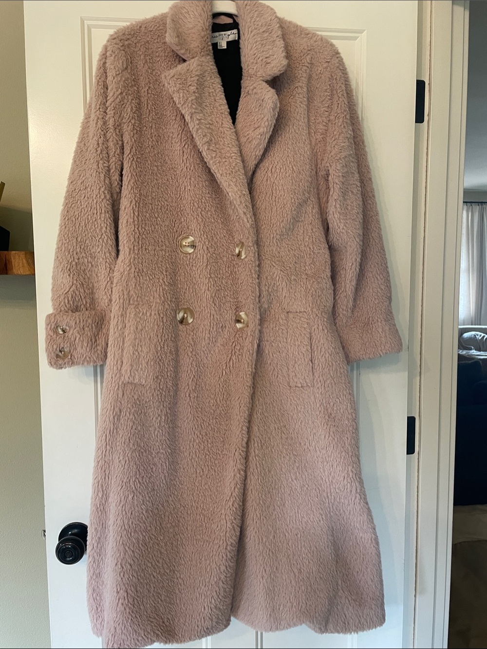 Free People Long Teddy Coat in Blush Pink